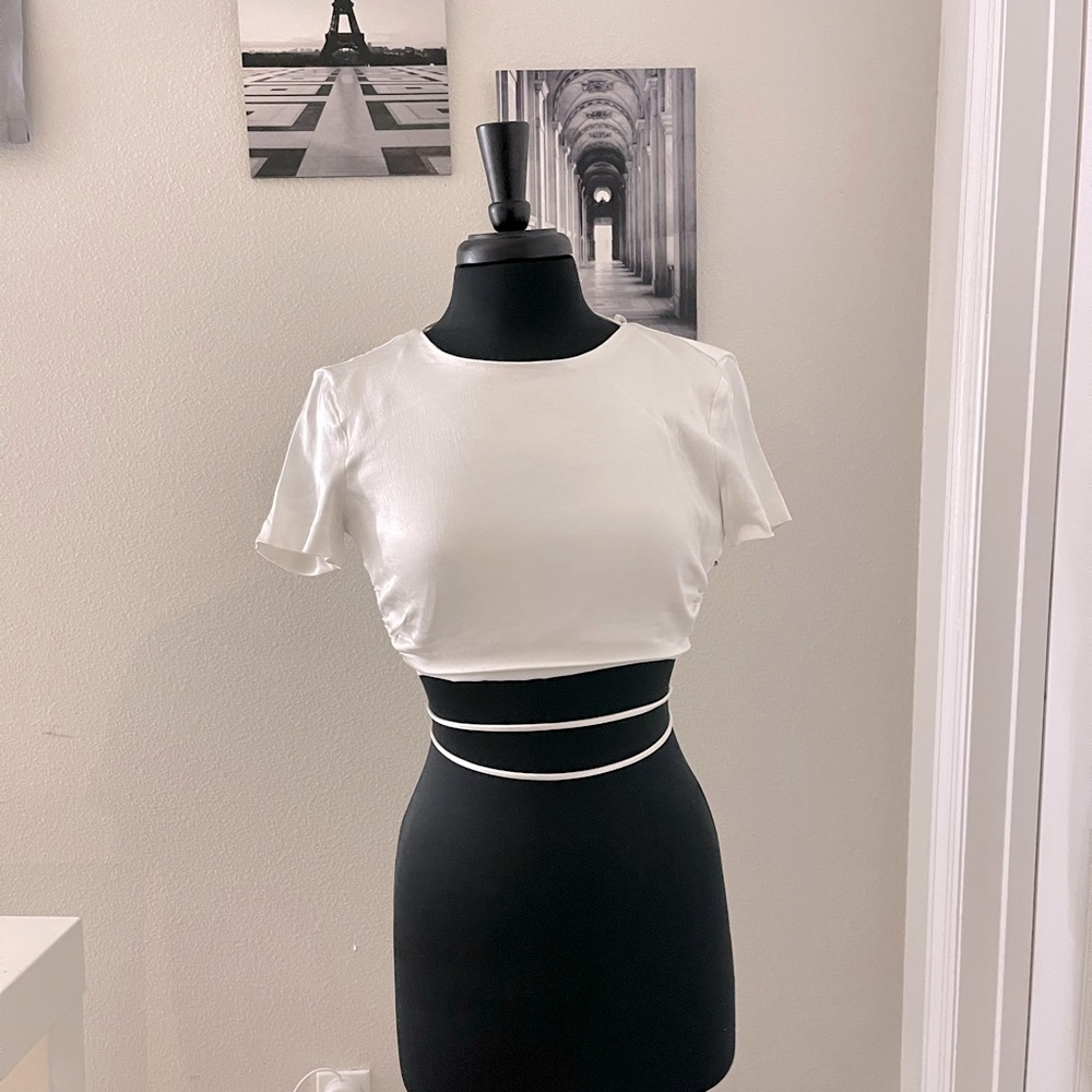 Open Back Satin Effect Top in White color